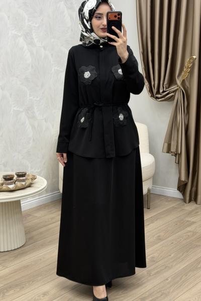 Çiçek Etek Takım Siyah Siyah