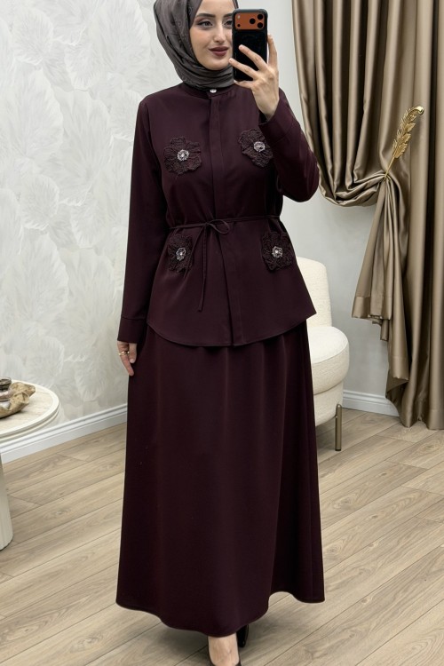 Çiçek Etek Takım Bordo Bordo