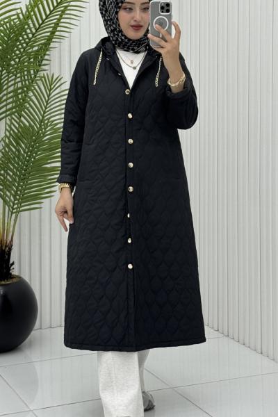 Gözde Kapitone Mont Siyah Siyah