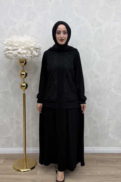 Hülya Etek Takım Siyah Siyah