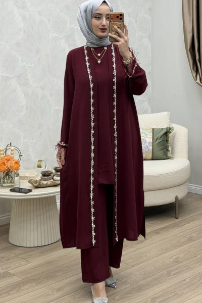 Narin 3 Lü Takım Bordo Bordo