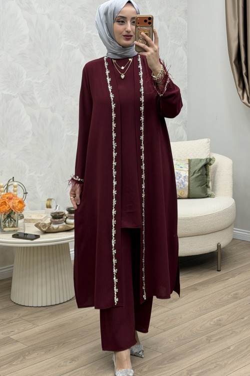 Narin 3 Lü Takım Bordo Bordo