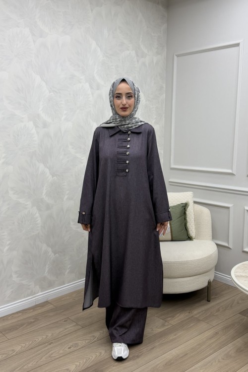 Nazlı Kot Takım Mürdüm Mürdüm