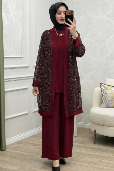 Safir 3 Lü Takım Bordo Bordo