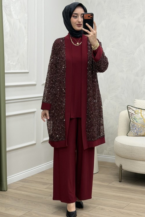 Safir 3 Lü Takım Bordo Bordo