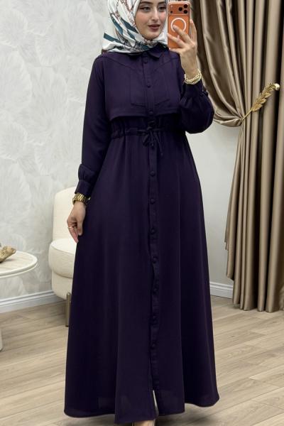 Yüsra Elbise Koyu Mor Koyu Mor