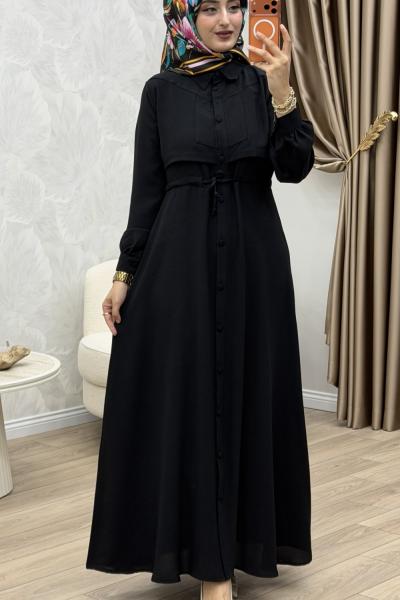 Yüsra Elbise Siyah Siyah