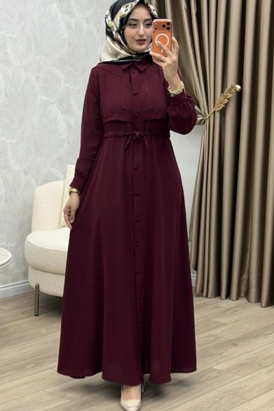 Yüsra Elbise Bordo Bordo