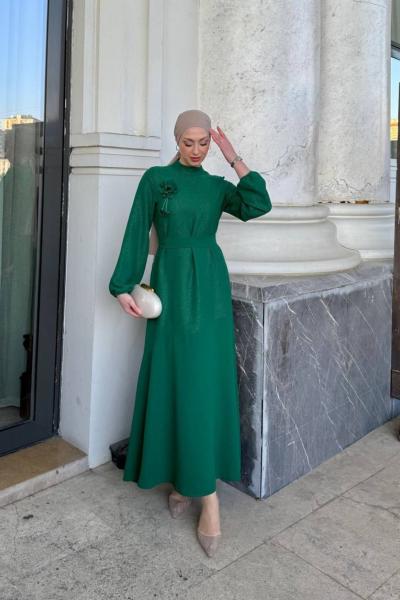 6190 Broşlu Krep Elbise