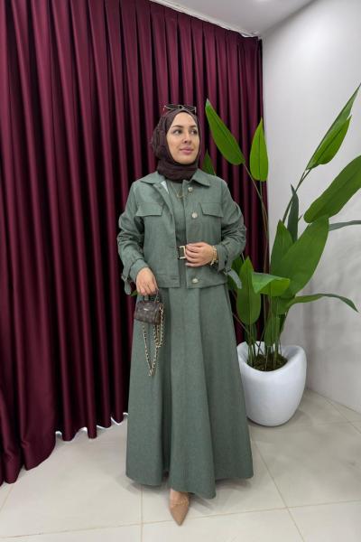 Ceketli Kot Elbise Haki