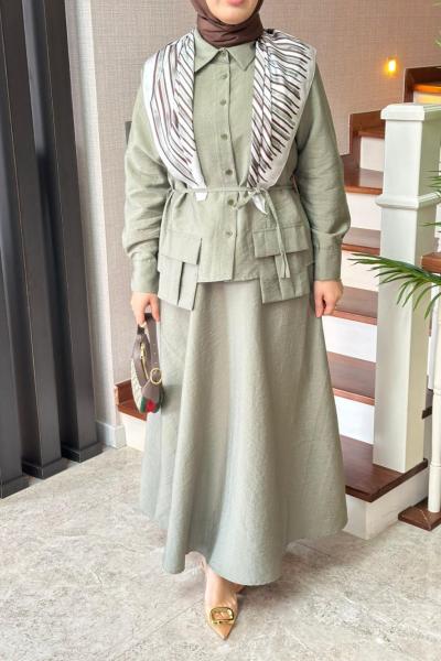 Cep Detaylı Cupra Etekli Takım  Haki