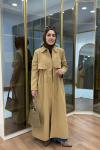 Fermuar Detaylı Maksi Boy Trençkot Camel