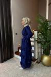 Katlı Şifon Elbise Lacivert