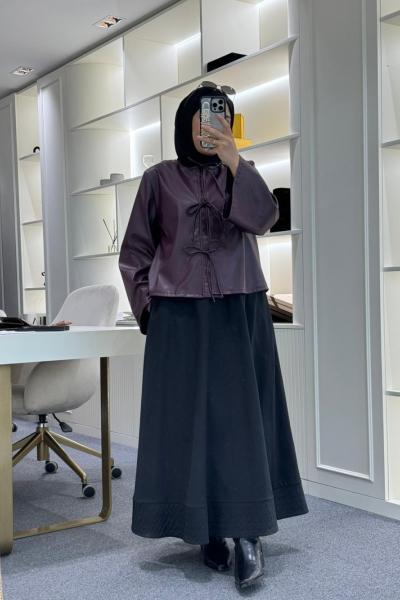 Kısa Deri Ceket Mürdüm