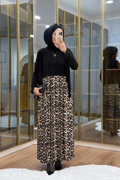 Leopar Desen  Tilda Elbise Siyah