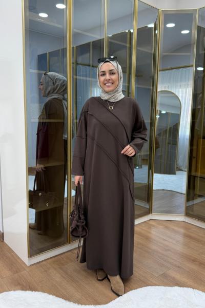 Nervür Detaylı Oysho Elbise Kahverengi