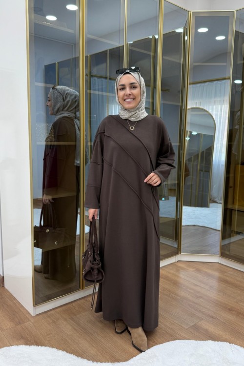 Nervür Detaylı Oysho Elbise Kahverengi