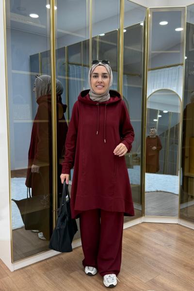 Önü Kısa Arkası Uzun İki İplik Takım Bordo