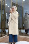Şal Detaylı Kapitone Mont Bej