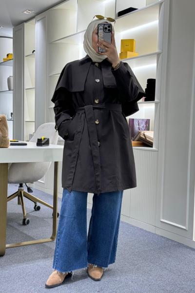 Seyyar Pelerinli Trençkot Kahverengi