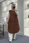 Uzun Kapitone Yelek Kahverengi