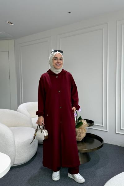 Uzun Kapüşonlu İkiiplik Takım Bordo