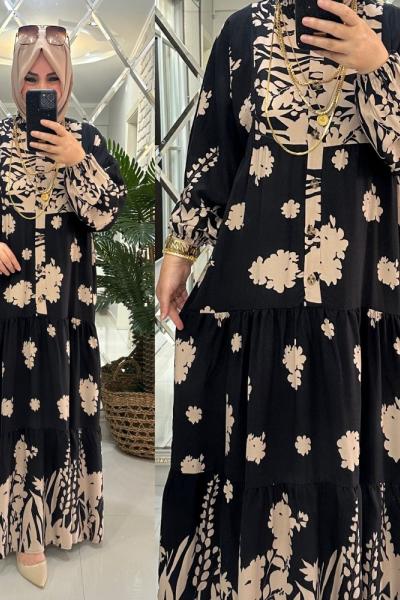 Alaçatı elbise viskon kumaş siyah  Siyah