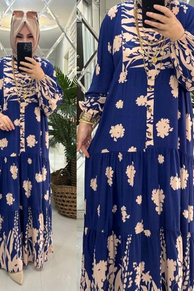 Alaçatı elbise viskon kumaş saks mavi  Saks Mavisi