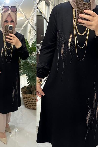 Alev tunik kristal penye kumaş siyah  Siyah