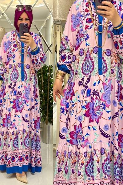 Alis elbise viskon kumaş pudra/mavi Pudra