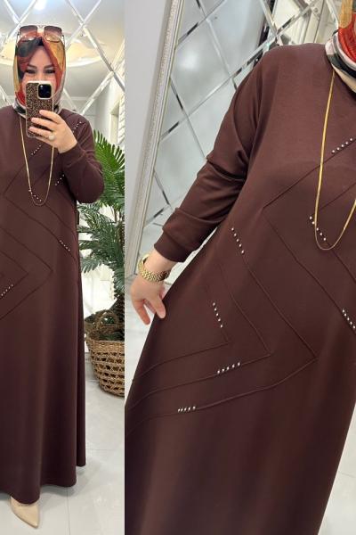 Aynur elbise oyşo kumaş kahve Kahverengi