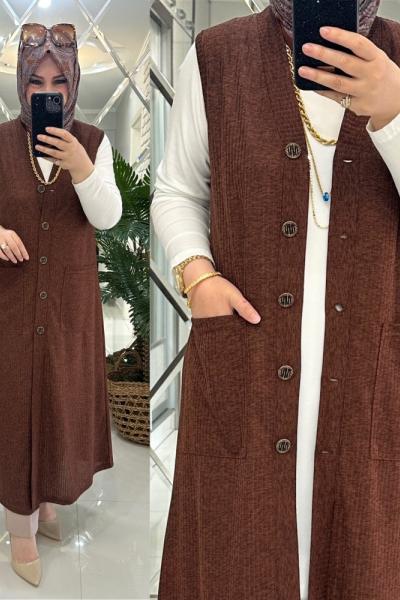 Azra yelek kaşkorse kumaş kahve Kahverengi