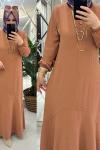 Banu elbise ayrobin kumaş karamel  Karamel