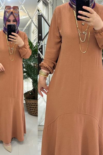 Banu elbise ayrobin kumaş karamel  Karamel