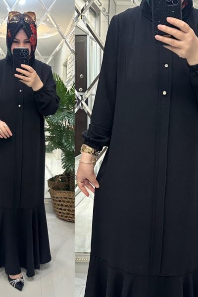 Behiye elbise krep kumaş siyah  Siyah