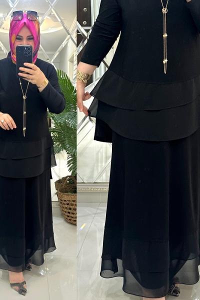 Belgin etekli takım sandy kumaş siyah  Siyah