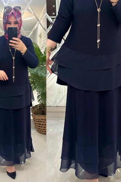 Belgin etekli takım sandy kumaş laci Lacivert