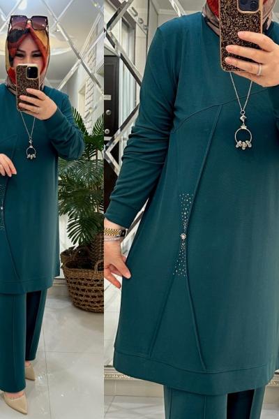 Belkıs takım qupra petek kumaş yeşil Petrol Yeşili