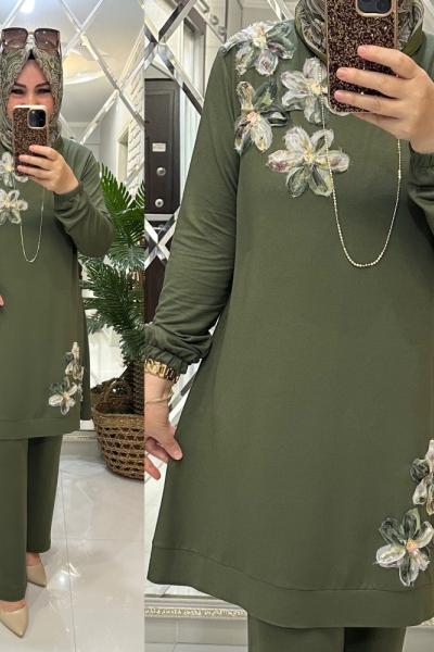 Berna takım ikiiplik penye kumaş haki Haki