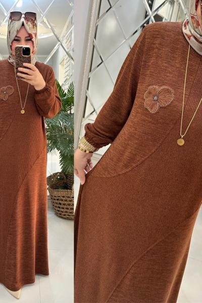 Betül elbise yumoş triko tarçın Tarçın