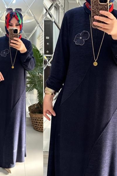 Betül elbise yumoş triko laci Lacivert