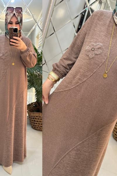 Betül elbise yumoş triko sütlükahve Sütlü Kahve