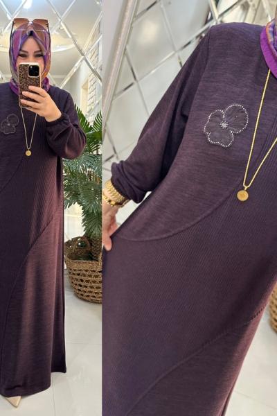 Betül elbise yumoş triko mor Mor