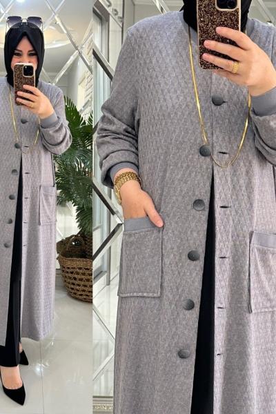 Beyda hırka ipek/yün triko gri Gri