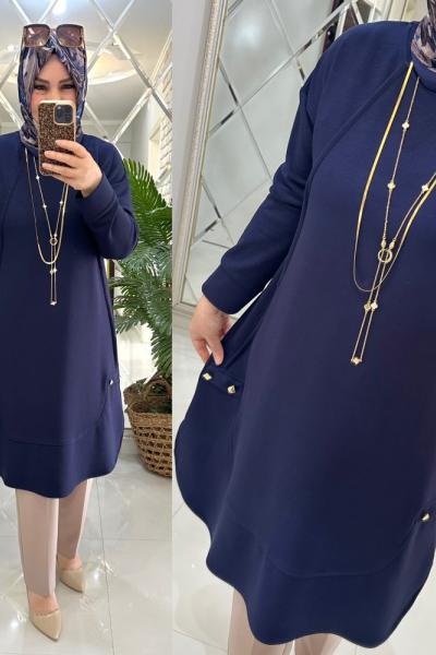 Beyza tunik Oyşo kumaş lacivert  Lacivert