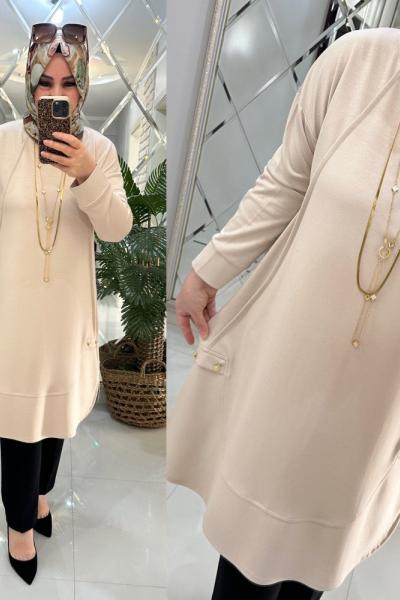 Beyza tunik Oyşo kumaş krem Krem