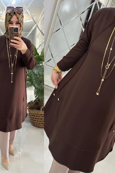 Beyza tunik Oyşo kumaş kahve Kahverengi