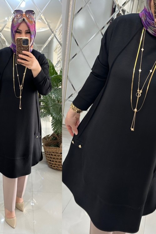 Beyza tunik Oyşo kumaş siyah  Siyah