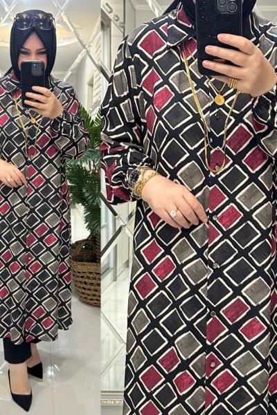 Burcu gömlek belmando kumaş gri/pembe Antrasit