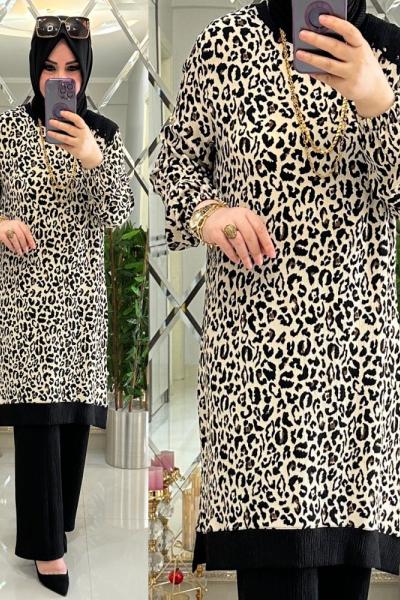 Bürümcük krem leopar takım  Krem